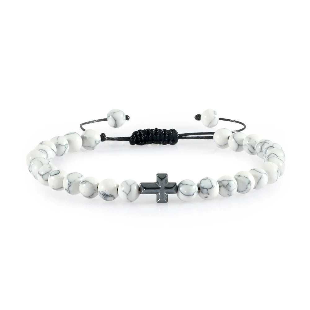 Pulsera con Cuentas de Piedra Natural con Cruz