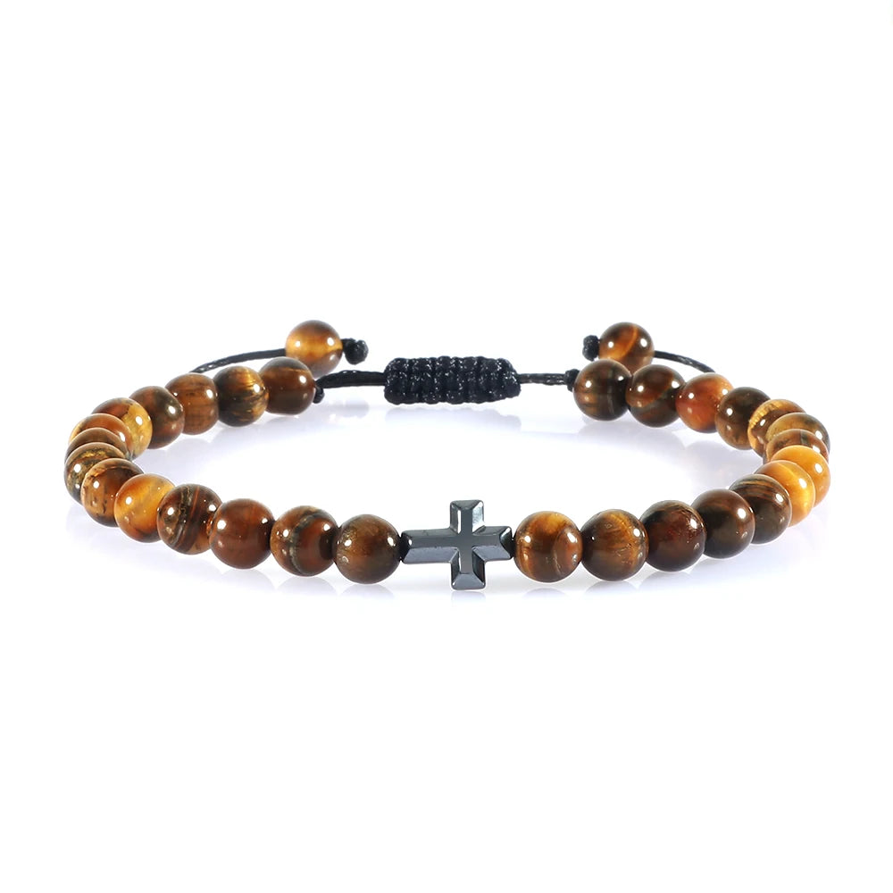 Pulsera con Cuentas de Piedra Natural con Cruz