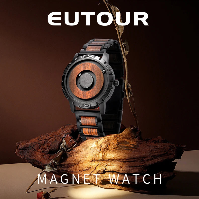 EUTOUR - Reloj Magnético de Madera Maciza para Hombre