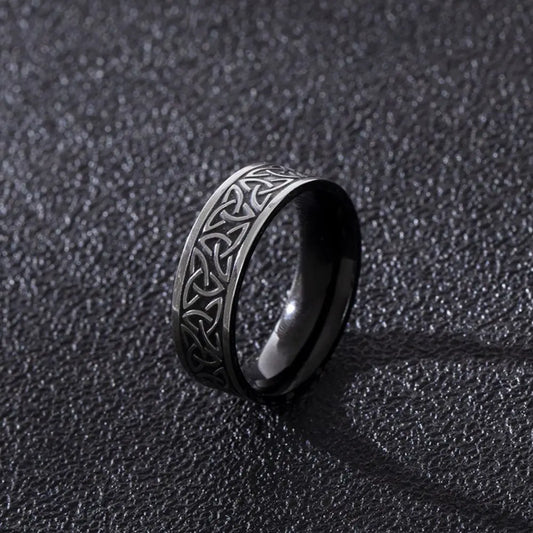 Anillo Acero Inoxidable Vikingo con Nudos Celtas y Runas